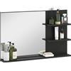 Specchio Bagno Moderno Con 2 Ripiani Laterali E Ripiano Inferiore, In Legno E Vetro, 75x10x48 Cm, Nero