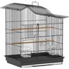 Gabbia Per Uccelli A 4 Porte Con 2 Ciotole, 2 Posatoi E Vassoio, In Metallo E Plastica, 47.5x36x54.5 Cm, Nero