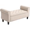 Panca Fondo Letto In Tessuto Vellutato Con Spazio Portaoggetti E Braccioli, 126x48.5x57 Cm, Beige