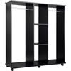 Armadio Con 2 Guardaroba, 5 Ripiani E 6 Ruote, In Legno E Alluminio, 120x40x128 Cm, Nero