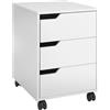 Cassettiera Da Ufficio A 3 Cassetti Con Maniglie A Scomparsa, In Legno E Metallo, 40x50x57.5 Cm, Bianco