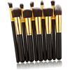 FRCOLOR Set di 10 Pennelli Trucco Professionali in Sintetico Nero Manico in Legno Resistente, Morbidi al Tatto e Delicati sulla Pelle per Viso e Occhi