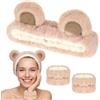 ALIIP Fascia Capelli Donna Trucco, 3 Pz Fascia Trucco Forma di Orsetto, Elastica Fascia per Trucco in Pile di Corallo per Ragazze Spa Doccia Corsa Yoga Lavaggio Viso
