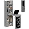 HOMCOM Scrivania con Libreria e Lavagna, Scrivania Salvaspazio con Piano Pieghevole in Legno di Pino, Tavolo da Lavoro con Ripiani Regolabili, per Cameretta, Studio, Ufficio, 98x51x153 cm, Grigio