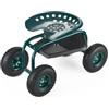 VEVOR Carrello da Giardino con Ruote Portaoggetti Portautensili, Carico max. 136 kg, Sedile da Lavoro Carrello per Giardinaggio, Tosaerba, Piantagione, Sedile 450 x 370 mm Girevole 360°