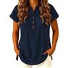 Generico Camicia Lino Donna - Camicetta Manica Corta Tunica Casacca Elegante Stile Casual con Colletto a V Leggera per Lavoro E Tempo Libero Modello Ampio L'Estate Le Calde Giornate Il Mare Gite