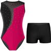 Mufeng Completo da Ginnastica Bambina Ragazza Body Danza Classica Stampato Patchwork Leotards da Balletto + Pantaloncini Tuta da Pattinaggio Artistico Rosa 15-16 anni