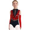 Mufeng Vestito da Bambina Pattinaggio Artistico Senza Manica Paillettes Body Danza Classica Balletto Leotards con Guanti Tuta da Ginnastica Artistica Arancia 11-12 anni