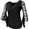 B Blesiya Top da Ballo Donna Maglietta a Maniche Lunghe Svasata di Pizzo Scollo a V Incrociato Elastico per Latin Dance, Flamenco, Cha Cha - Nero, L