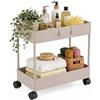 Relaxdays Carrello 2 ripiani, carrello servizio/cucina, bagno/ufficio, su ruote, 38 x 39,5 x 21,5 cm, beige