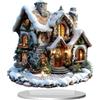 HHRJNUST Decorazione Natalizia Acrilica Piatta 2D Scena Casa Placchetta Espositiva con Base Adatta per Soggiorno Libreria Mobile, Casa di Neve