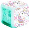 Weiqiao® Sveglia digitale con unicorno, per ragazze, luce notturna a LED, a forma di cuore, temperatura, orologio da comodino, per bambini, donna, regalo per camera da letto