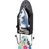Relaxdays Supporto a parete per ferro da stiro, vano cavi, 2 ganci, 41 x 14 x 10,5 cm, ABS/acciaio, porta asse, nero