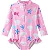 UMELOK Costume da bagno intero da bambina, a maniche lunghe, con protezione solare UPF 50+, Rosa, Stella Marina Conch, 2-3 Anni