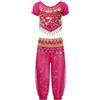 Chaoyinn Bambini Insieme Balla Danza Orientale Ventre Bambina Abito Danza Latina Jazz Costume Principessa Indiana Del Ventre Maglia Pantaloni Catena Schiena Lacci Set da 3 pezzi rosa shocking 2-3 anni