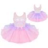 Yiesvsov Bambina Abito da Ballo Senza Maniche tutù con Paillettes Costume da Danza per Bambini Completo Danza con Gonna A tutù Rosa 7-8 Anni