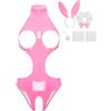 Chaoyinn Costume Dinsieme Per Halloween Per Donna Wetlook Body Catsuit Con Bustier Polsini Coda Di Coniglio Uniforme Per Cosplay B Rosa M