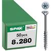 SPAX 191010802805 - Viti per costruzioni in legno, 8,0 x 280 mm, 50 pezzi, T-Star Plus, testa svasata, filettatura parziale, 4CUT, WIROX A3J, 0191020802805, 10
