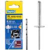 Rapid Scatola da 50 Rivetti in Alluminio XL a Testa Larga da Ø4 x 12 mm, Ampia Superficie di Tenuta, per Fissare Tele, Tessuti, Gomme e Reti, con Punta per il Trapano (5000661)