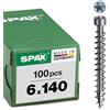 SPAX Set di 100 viti per costruzioni in legno, da 6,0 x 140 mm, a testa cilindrica, completamente filettate, modello T-STAR Plus 4CUT, WIROX A3J, 1211010601405