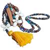 Whakano Collana con perle di cristallo di Boemia,Collana fatta a mano con farfalla,Collana da donna con ciondolo a nappa,Collana elegante di perle per donne e ragazze, colore giallo
