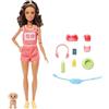 Barbie Style - Wellness Runner, bambola snodata in canotta e shorts rosa Barbiecore, cucciolo e 9 accessori inclusi tra cui marsupio, visiera e occhiali da sole, JNM28