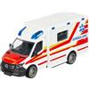 Majorette Auto Mercedes-Benz Sprinter Ambulance (15 cm), grande ambulanza con cabina in metallo, ruota libera e funzioni, carrello di salvataggio giocattolo per bambini dai 3 anni in su