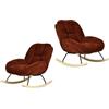 MEUBLE COSY Set di 2 Sedia a Dondolo Imbottita Poltrona Relax con Schienale Seduta Extra Larga in Tissu Chenille, Gambe in Legno, per Soggiorno Cameretta, Rosso