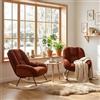 MEUBLE COSY Set di 2 Sedia a Dondolo Imbottita Poltrona Relax con Schienale Seduta Extra Larga in Tissu Chenille, per Soggiorno Cameretta, Gambe in Legno, Rosso