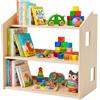 Relaxdays Libreria Relaxdays a casetta, HxLxP: 59 x 61 x 39 cm, 3 ripiani, Montessori, cameretta, legno, naturale