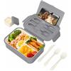 VINATO Portapranzo Bento, 1400ml Porta Pranzo con Posate, Porta Merenda a Scomparti, Contenitore Pranzo Bambini Bento Box Ermetico & BPA Free Lunch Box per la Scuola Picnic Ufficio, Grigio