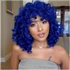 PORSMEER Parrucca Afro blu colore ricci capelli con frangia sintetico naturale africana corta in capelli ricci sintetici per donne nere 14 pollici