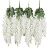 Duovlo Glicine artificiale in seta, 70 cm, da appendere, con fiori finti di glicine, decorazione per casa, feste, matrimoni, confezione da 4 (bianco)