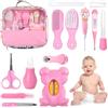 HyAdierTech Set per la Cura del Bambino, 13 pcs Baby Healthcare Kit, per Quotidiano eViaggi Termometro,Tagliaunghie, Alimentatore di Medicinali per Neonati Forbici Spazzola per capelli (Rosa)