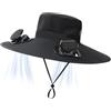 Generic Cappello da sole a tesa larga - Cappello da sole a tesa larga con 2 ventole solari, protezione UV, berretto da pesca con ventilatore solare per uomini e donne | Cappello da sole per escursionismo