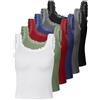 HICARER 6 canottiere in pizzo da donna in pizzo, canottiera con bordo in pizzo, spalline in pizzo, canotte a costine per donna, nero, grigio scuro, blu navy, rosso vino, verde militare, bianco, L