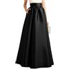 Tainrunse Gonna da donna con orlo ampio svasato a trapezio autunnale in finto raso maxi lunghezza al pavimento tinta unita tasche a vita alta elegante vintage casual oversize lungo, Nero , M