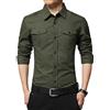 GUOCU Autunno Uomo Classica Regular Fit Camicia a Maniche Lunghe Tinta Unita Slim Fit Affari Camicia Formale Verde Militare XS
