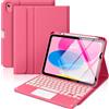 MoKo Custodia con tastiera Touch per iPad (A16) 11a generazione 11 pollici 2025, Custodia per iPad 10a generazione 10,9 pollici con portapenne, tastiera Multi-TrackPad retroilluminata a 7 colori, Rosa