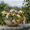 Ceramiche di Caltagirone Sofia Vaso Boccia Eden con Limoni Applicati in Ceramica di Caltagirone - Linea Giardini dell'Eden, Madreperla - 25 cm / Giardini Dell'Eden