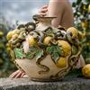 Ceramiche di Caltagirone Sofia Vaso Boccia Eden con Limoni Applicati in Ceramica di Caltagirone - Linea Giardini dell'Eden, Madreperla - 30 cm / Giardini Dell'Eden