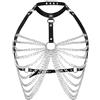 FUIPVGI Catena per il petto in pelle punk per donne e ragazze, catena nera in vita per discoteca rave, accessori gotici per pantaloni, catene per jeans con ciondolo a forma di luna, catena per