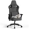 JUMMICO JUMMCIO Sedia da gaming in tessuto con seduta da corsa, comoda sedia da ufficio, ergonomica, regolabile in altezza 3D, funzione di inclinazione (90°-135°), portata 200 kg, grigio