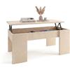 duehome Tavolino da salotto o sala da pranzo, modello Vita, finitura in colore microcemento beige, dimensioni: 100 cm (lunghezza) x 50 cm (larghezza) x 45-56 cm (altezza)
