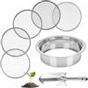 Dexpally 5 in 1 Setaccio da Giardino in Acciaio Inox Ø maglie 1, 3, 6, 9, 12 mm Setaccio per Sabbia + 1 Vanga a Mano Per Terra, Pietre, Compost, Erbacce e Sabbia