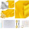 YIYICO Fogli Metallizzati per Artigianato Fogli per Goffratura Kit Artistico per Sbalzo Metallo Foglio di Carta Alluminio Dorato Accessorio Crafting Lucido Argento Scintillante Oro per Pittura Incisione