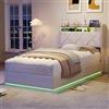 AZJSAHAH Letto imbottito 90x200 cm, Letto contenitore idraulico letto singolo con rete a doghe e spazio di archiviazione testiera letto per ragazzi con LED e USB letto contenitore bambini 90x200 cm