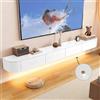 Ribanedy Pensile TV Moderno in Legno Massello con Illuminazione LED | Consolle per Divertimento Montata a Parete con Antine Ribaltabili | Panchina TV per Soggiorno e Ufficio (Bianco, 220cm)