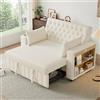 Azkoeesy Divano Letto Estraibile 2 Posti, Larghezza 140 cm, Chaise Longue, Divano Pieghevole con Portabevande, Ripiani Laterali, 2 Cuscini, Stazione di Ricarica USB, Tessuto Chenille, Beige