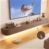 Ribanedy Pensile TV Moderno in Legno Massello con Illuminazione LED | Consolle per Divertimento Montata a Parete con Antine Ribaltabili | Panchina TV per Soggiorno e Ufficio (Marrone, 200cm)